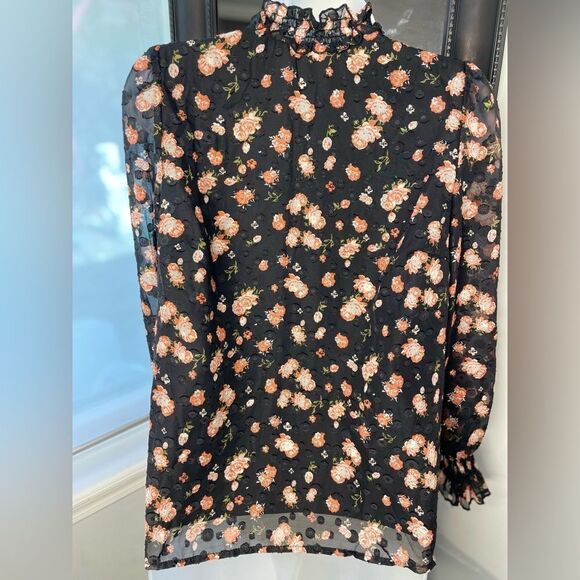 A Love Story Black Floral Roseann Mock Neck Puff Sleeve - Picture 6 of 16